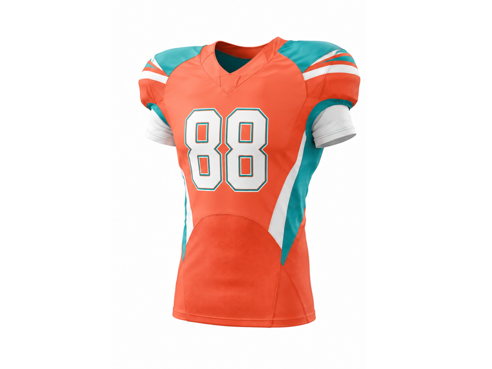 Custom Orange Aqua American Football Jersey | Wholesale Team Uniform Jersey for Bulk Orders front design preview