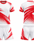 White & Red Teqball Uniform – Bulk Team Jersey & Shorts, Low MOQ, Wholesale Performance Set