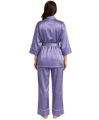 Wholesale Lavender Satin Trim Pajama Set, Custom Wrap Sleepwear Manufacturer for Private Label Boutique Brands