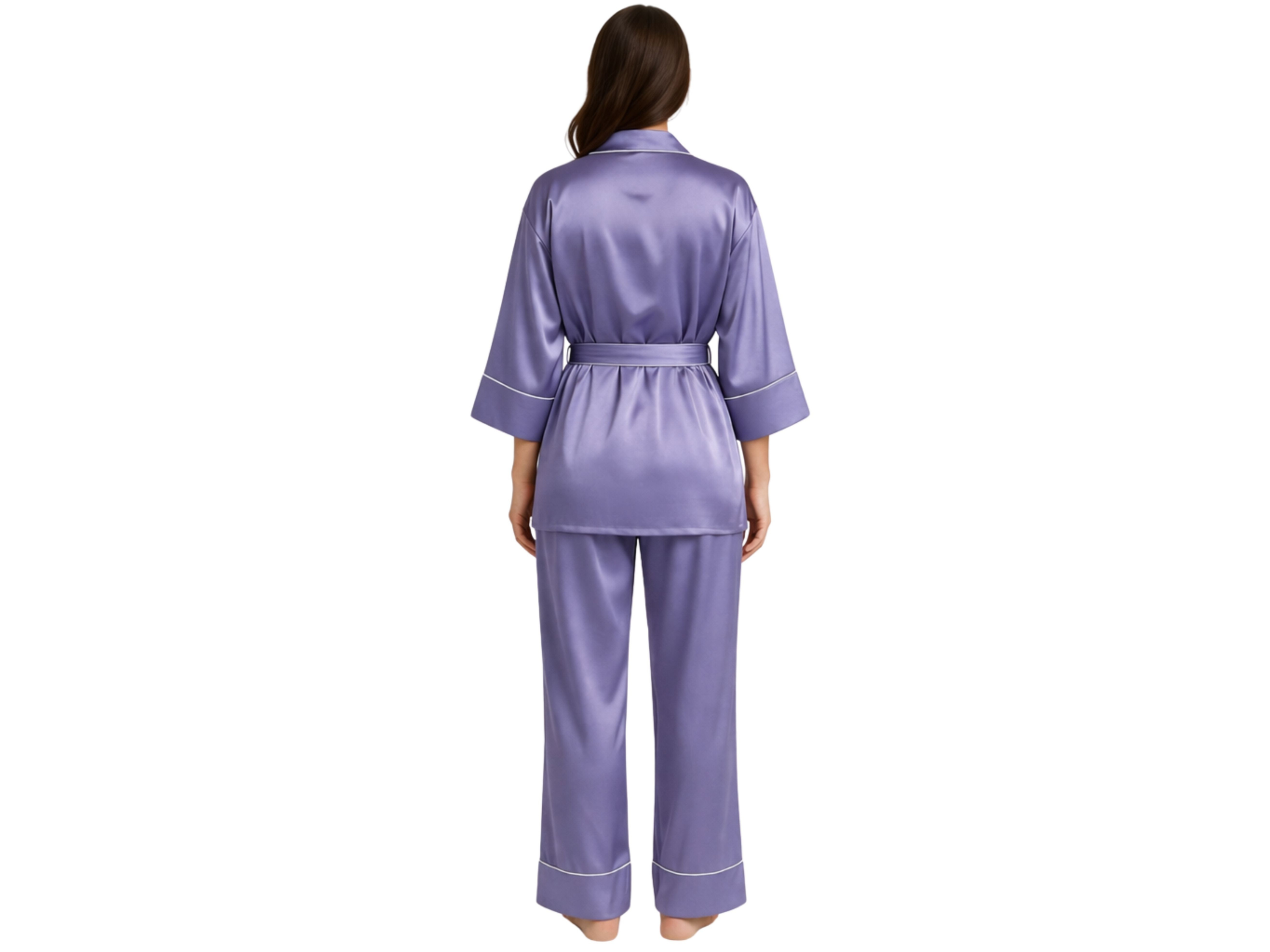Wholesale Lavender Satin Trim Pajama Set, Custom Wrap Sleepwear Manufacturer for Private Label Boutique Brands