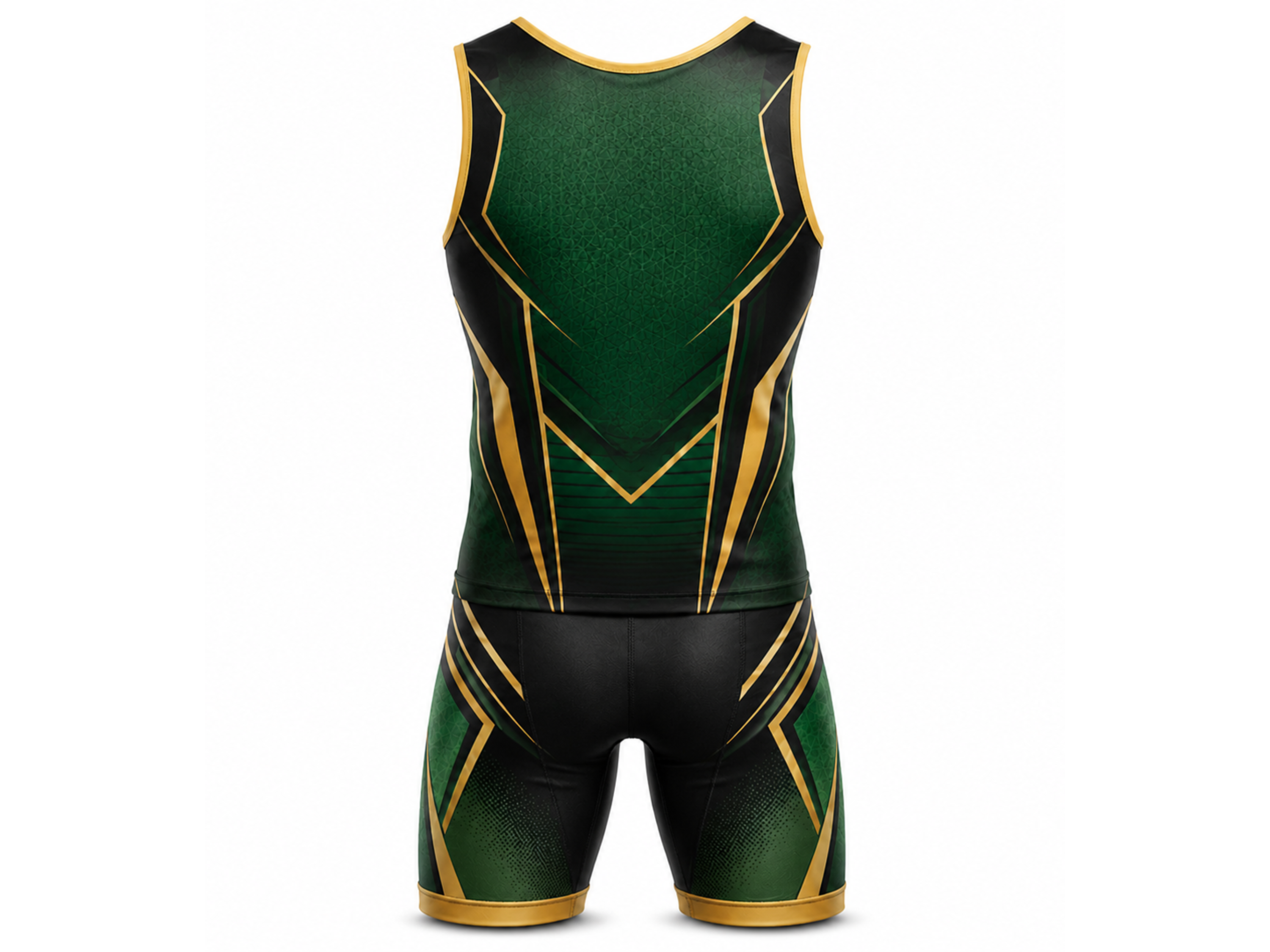 Custom Wrestling uniform set Wholesale Two Piece Wrestling Uniform Green Black Gold Apparels Bridge