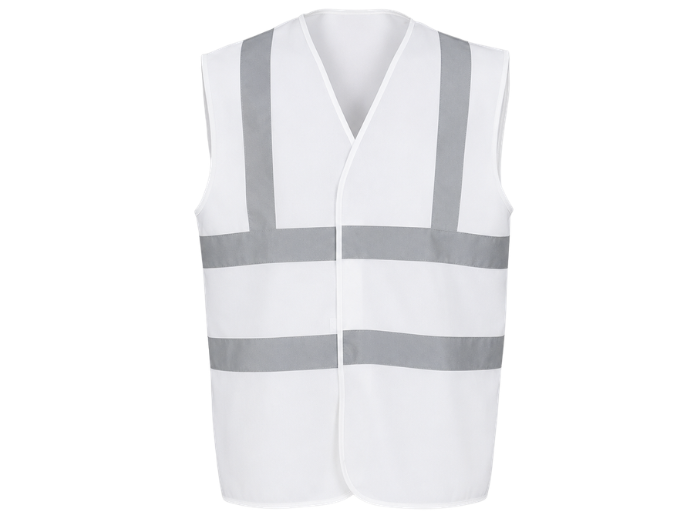 Two Band and Braces Waistcoat B2B Low MOQ Reflective Waistcoat White Workwear front design preview