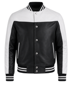 Custom Leather Varsity Jacket White/Black B2B Low MOQ