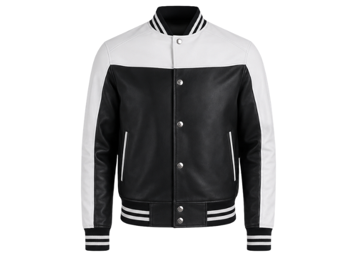 Custom Leather Varsity Jacket White/Black B2B Low MOQ