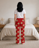 Wholesale Custom Pet Face Polyester Pajama Pants, Red Unisex Couples Sleepwear Manufacturer for Private Label Brands