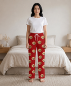 Wholesale Custom Pet Face Polyester Pajama Pants, Red Unisex Couples Sleepwear Manufacturer for Private Label Brands