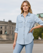 Wholesale Custom Light Blue Denim Shirt Manufacturer Private Label Button Down Jean Shirt