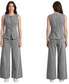 Wholesale Custom Grey Denim 2 Piece Set Manufacturer Private Label Vest and Pants Set
