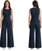 Wholesale Custom Dark Navy Denim 2 Piece Set Manufacturer Private Label Vest and Pants Set