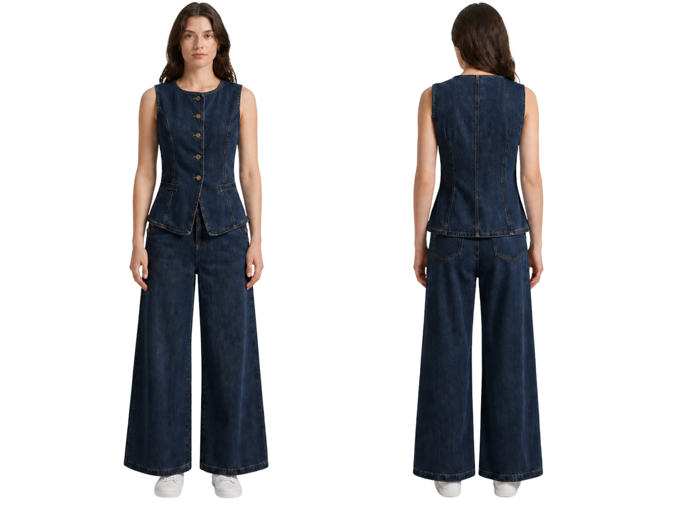 Wholesale Custom Dark Navy Denim 2 Piece Set Manufacturer Private Label Vest and Pants Set