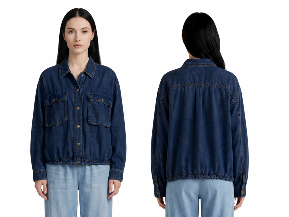 Wholesale Custom Dark Navy Denim Jacket Manufacturer Private Label Relaxed Utility Jacket front design preview