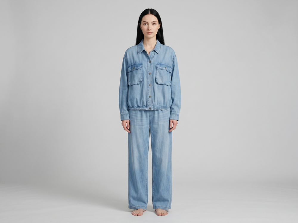 Wholesale Custom Light Blue Denim Jacket Manufacturer Private Label Relaxed Utility Jacket front design preview