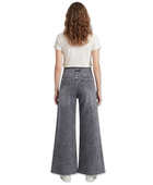 Wholesale Custom Grey Rhinestone Wide Leg Jeans Manufacturer Private Label Acid Wash Denim Pants