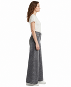 Wholesale Custom Grey Rhinestone Wide Leg Jeans Manufacturer Private Label Acid Wash Denim Pants