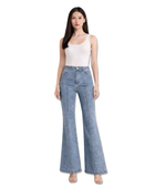 Wholesale Custom Mid Blue Wide Leg Jeans Manufacturer Private Label Y2K Flare Denim Pants