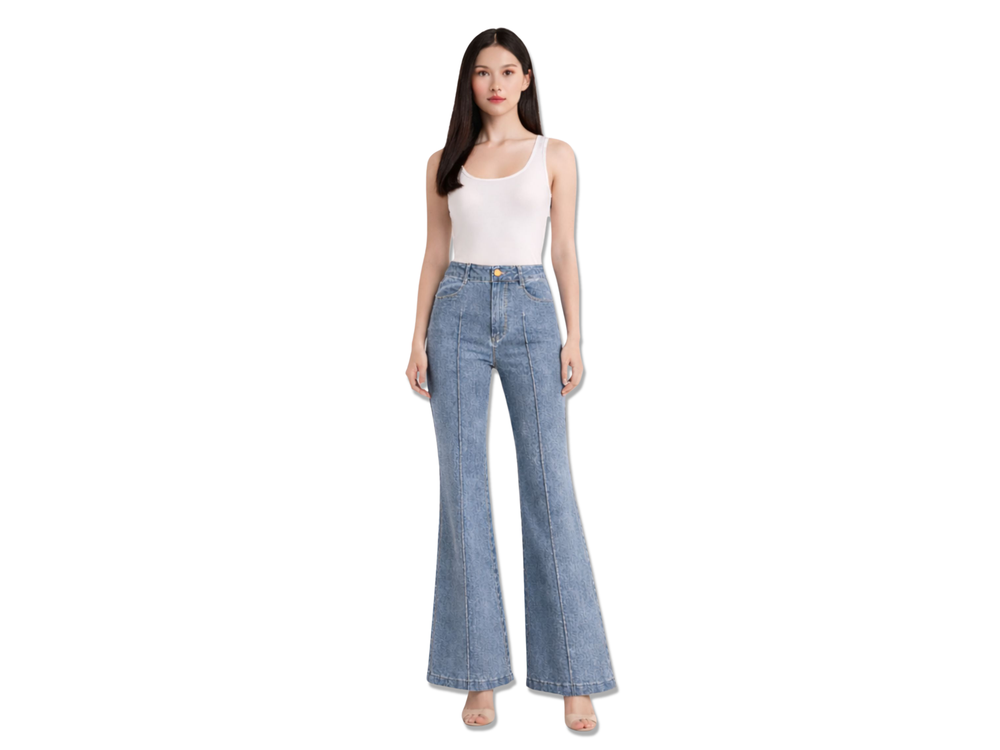 Wholesale Custom Mid Blue Wide Leg Jeans Manufacturer Private Label Y2K Flare Denim Pants front design preview