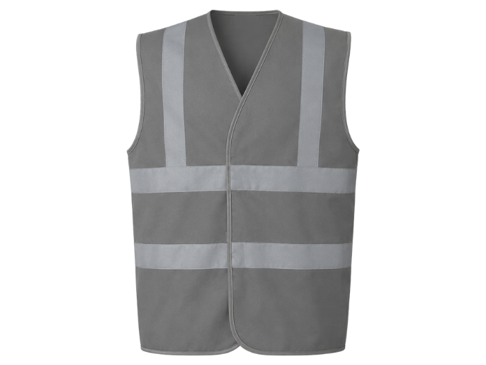 Reflective Braces Waistcoat – Low MOQ B2B Sleeveless Workwear Vest in Grey front design preview