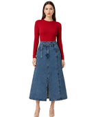 Custom Women’s Button-Front Denim Midi Skirt for Private Labels