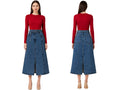 Custom Women’s Button-Front Denim Midi Skirt for Private Labels