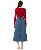 Custom Women’s Button-Front Denim Midi Skirt for Private Labels