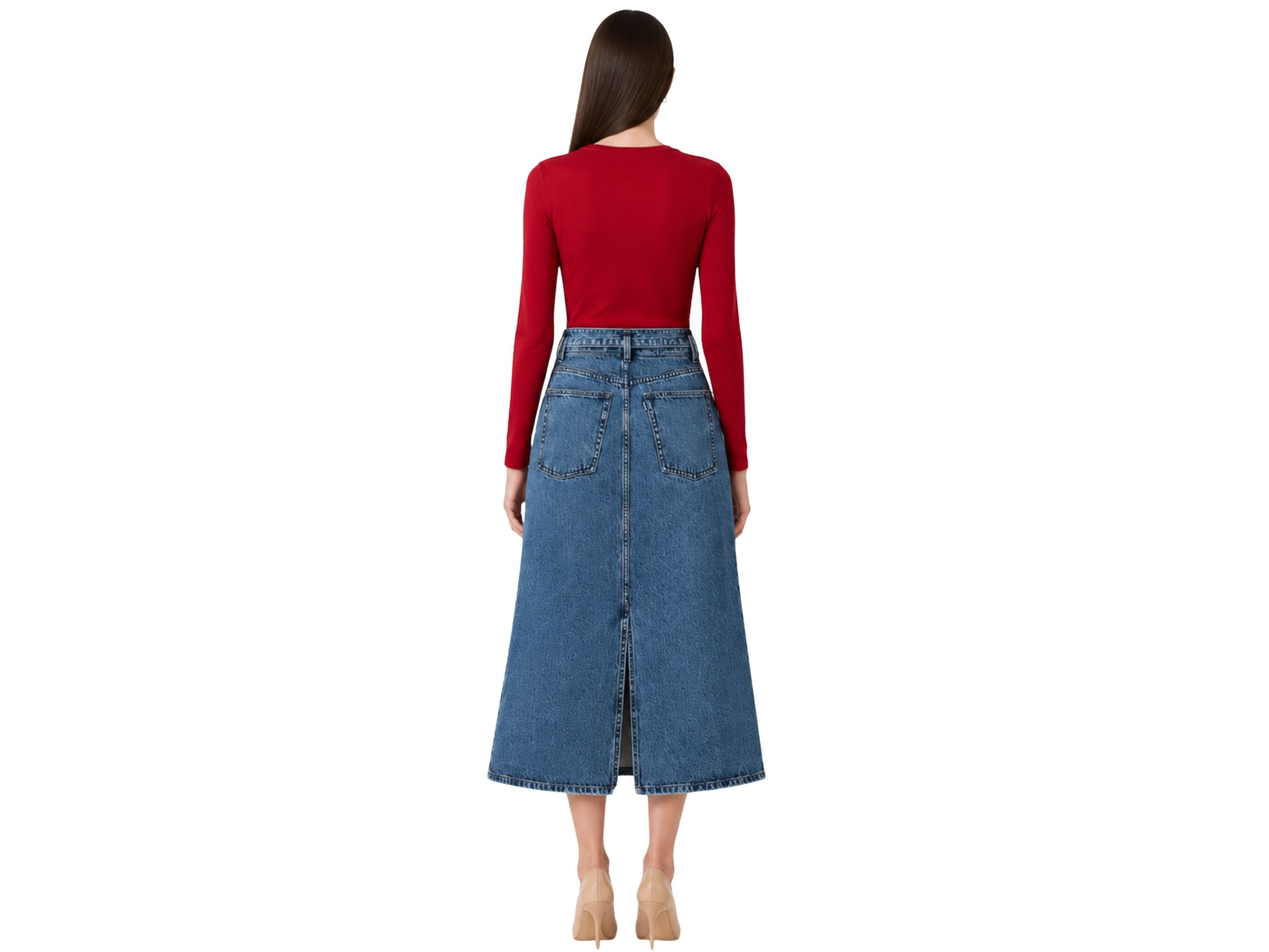 Custom Women’s Button-Front Denim Midi Skirt for Private Labels