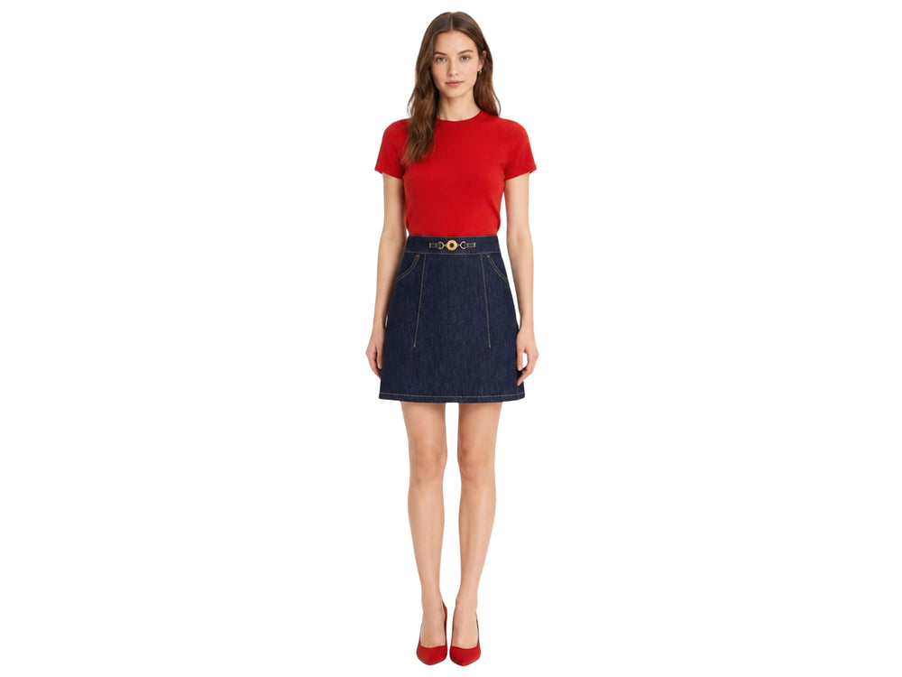 Custom Women’s Dark Blue Denim Mini Skirt for Private Labels front design preview