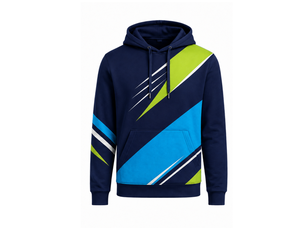 Custom Training and Lifestyle Hoodie Navy Blue Lime Green Wholesale Gym Team Hoodie front design preview