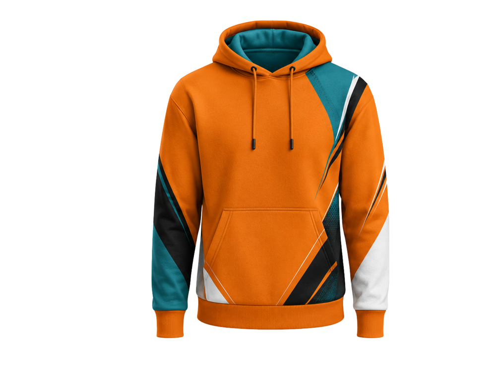 Custom Training and Lifestyle Hoodie Orange Teal Black B2B Wholesale Gym Team Hoodie front design preview