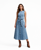 Wholesale Custom Denim Midi Dress Manufacturer Private Label Button Down Dress