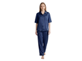 Wholesale Navy Blue Satin Pajama Set, Custom Button Up Sleepwear Manufacturer for Private Label Boutique Brands