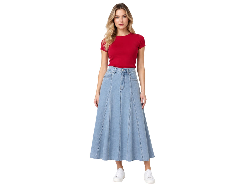 Custom Women’s A-Line Denim Midi Skirt for Private Labels front design preview