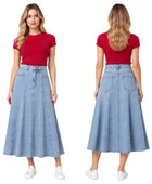 Custom Women’s A-Line Denim Midi Skirt for Private Labels
