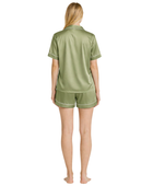 Wholesale Satin Contrast Short Pajama Set | Custom Olive Green Sleepwear Manufacturer for Private Label Brands