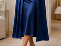 Wholesale Royal Blue Silk Nightgown with Robe, Custom Sleepwear Manufacturer for Private Label Boutique Brands