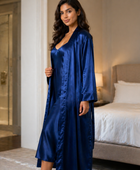 Wholesale Royal Blue Silk Nightgown with Robe, Custom Sleepwear Manufacturer for Private Label Boutique Brands