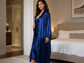 Wholesale Royal Blue Silk Nightgown with Robe, Custom Sleepwear Manufacturer for Private Label Boutique Brands