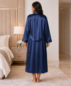 Wholesale Royal Blue Silk Nightgown with Robe, Custom Sleepwear Manufacturer for Private Label Boutique Brands